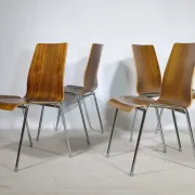 Mid-Century Shell Chairs in Teak and Metal Set of 4, 1970s