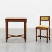 French Art Deco Side Table with Fluted Legs, Carved Frieze and X-Stretcher,