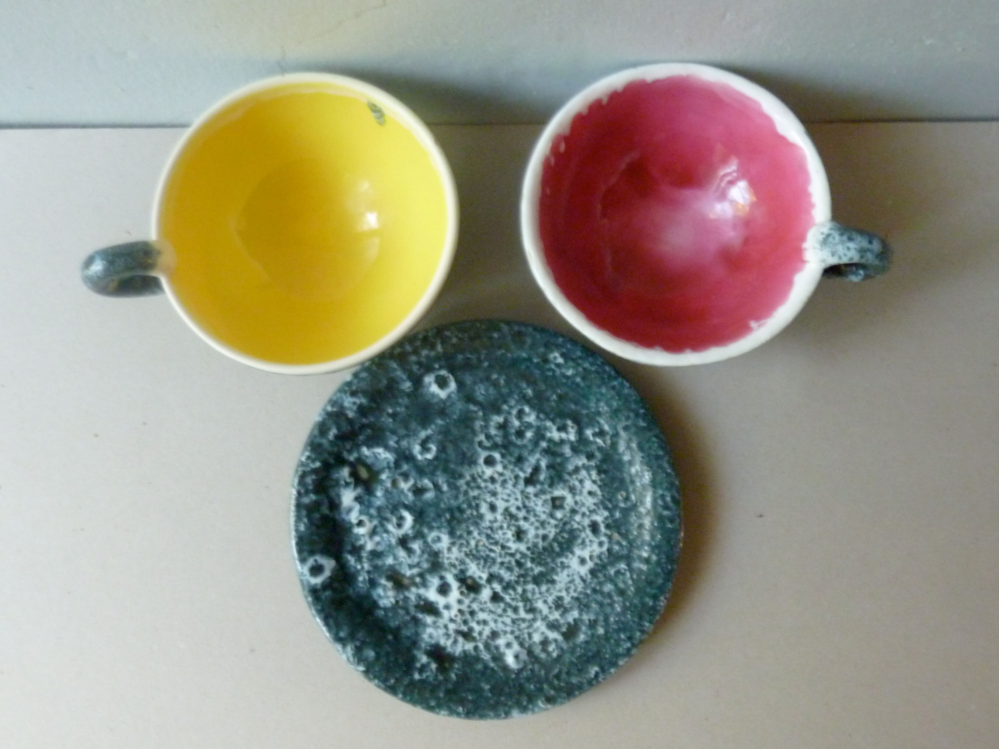 Set of 2 bowls and 1 Luc Vallauris ceramic plate from the 60s