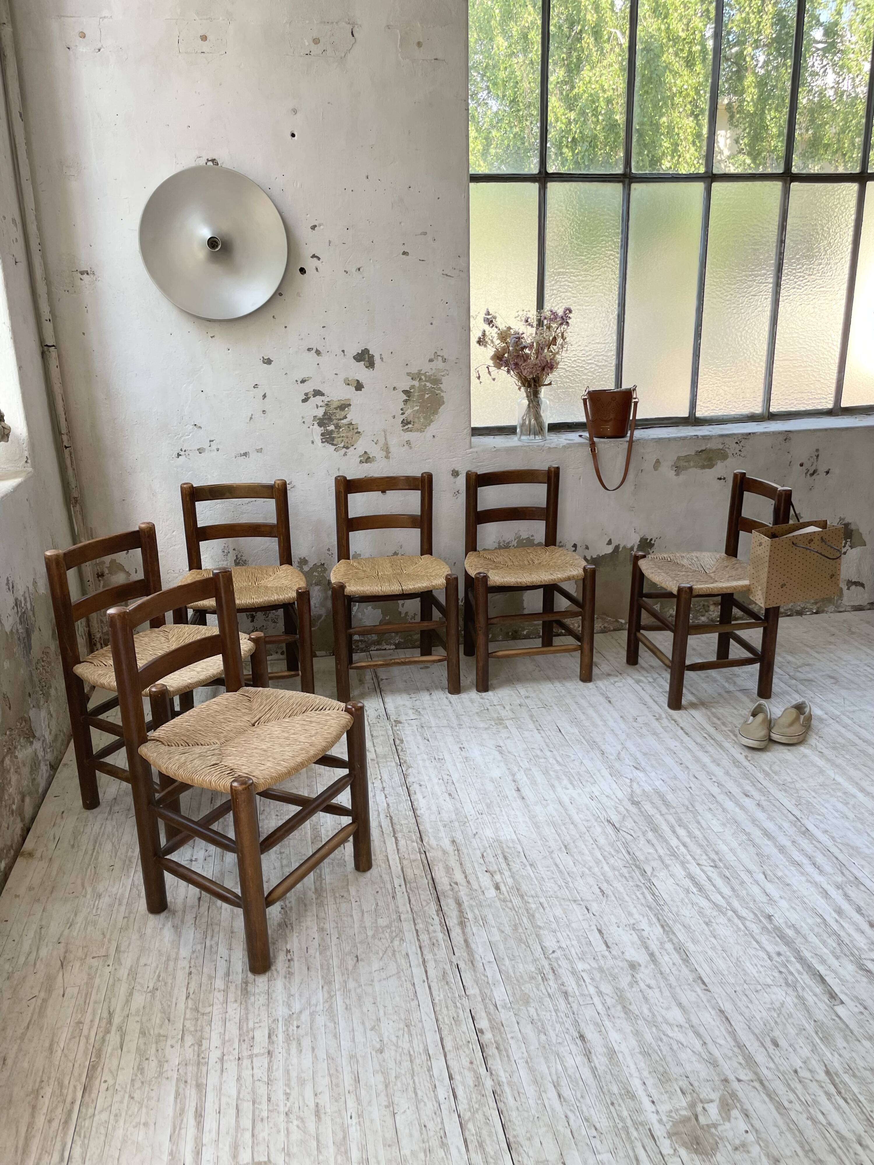 6 straw and oak chairs, mountain furniture