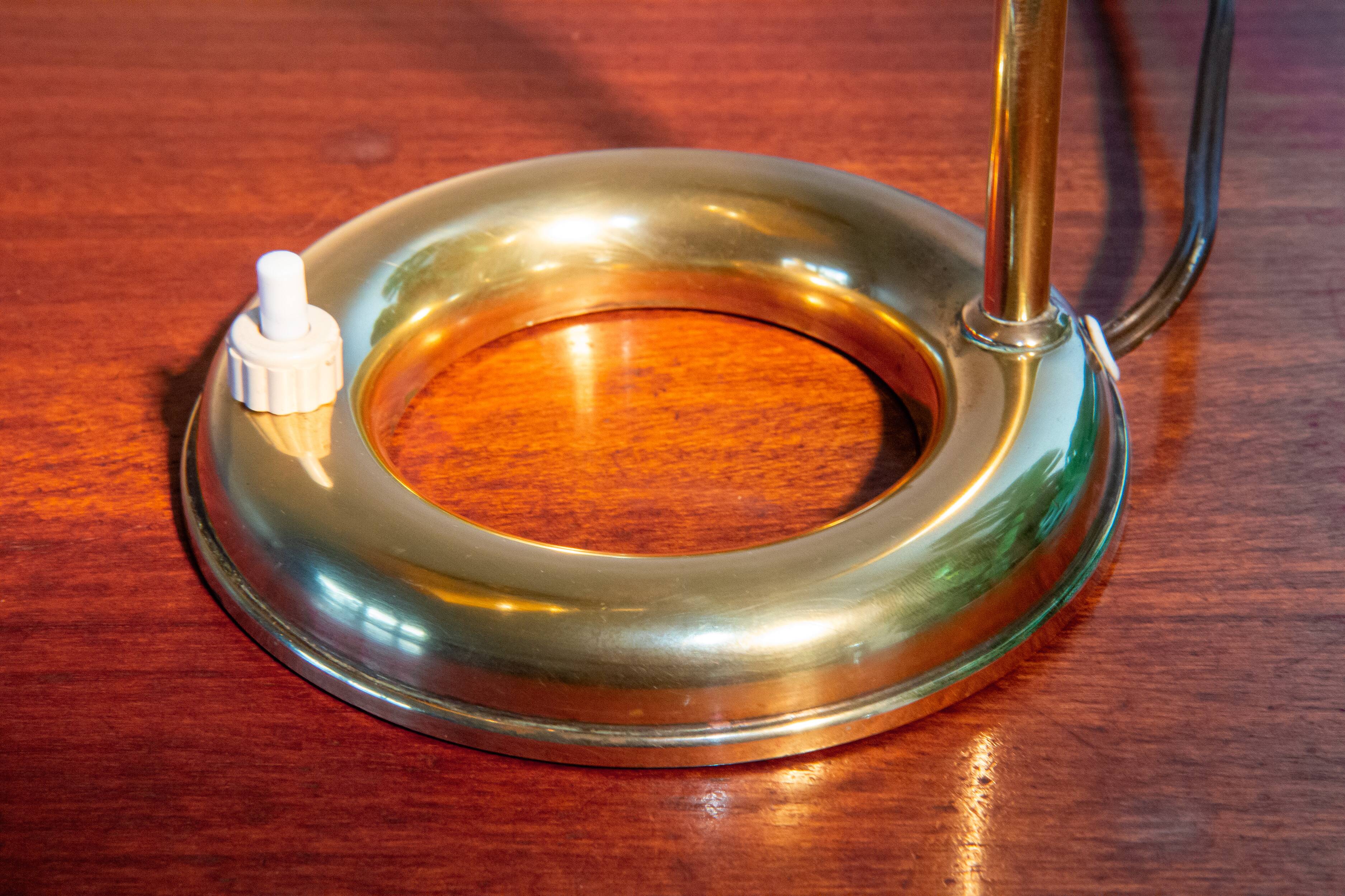 1950s brass and mustard metal lamp, superb