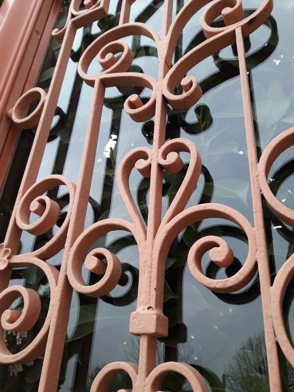 Porte d’entrée 264x99cm ancienne noyer chêne grille fer forgé panneau vitré