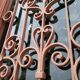 Entrance door 264x99cm old walnut oak wrought iron grille glass panel
