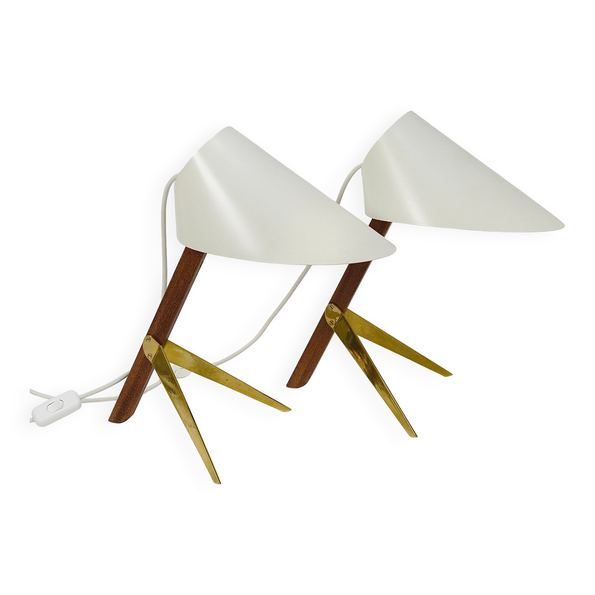Two white desk lamps "Billy TL" by J.T. Kalmar, Vienna, mid-century style.