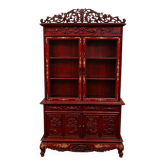 Red Lacquered Wooden Library with Carvings and Gilding