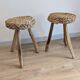 Pair of brutalist tripod stools attributed to Audoux & Minet.