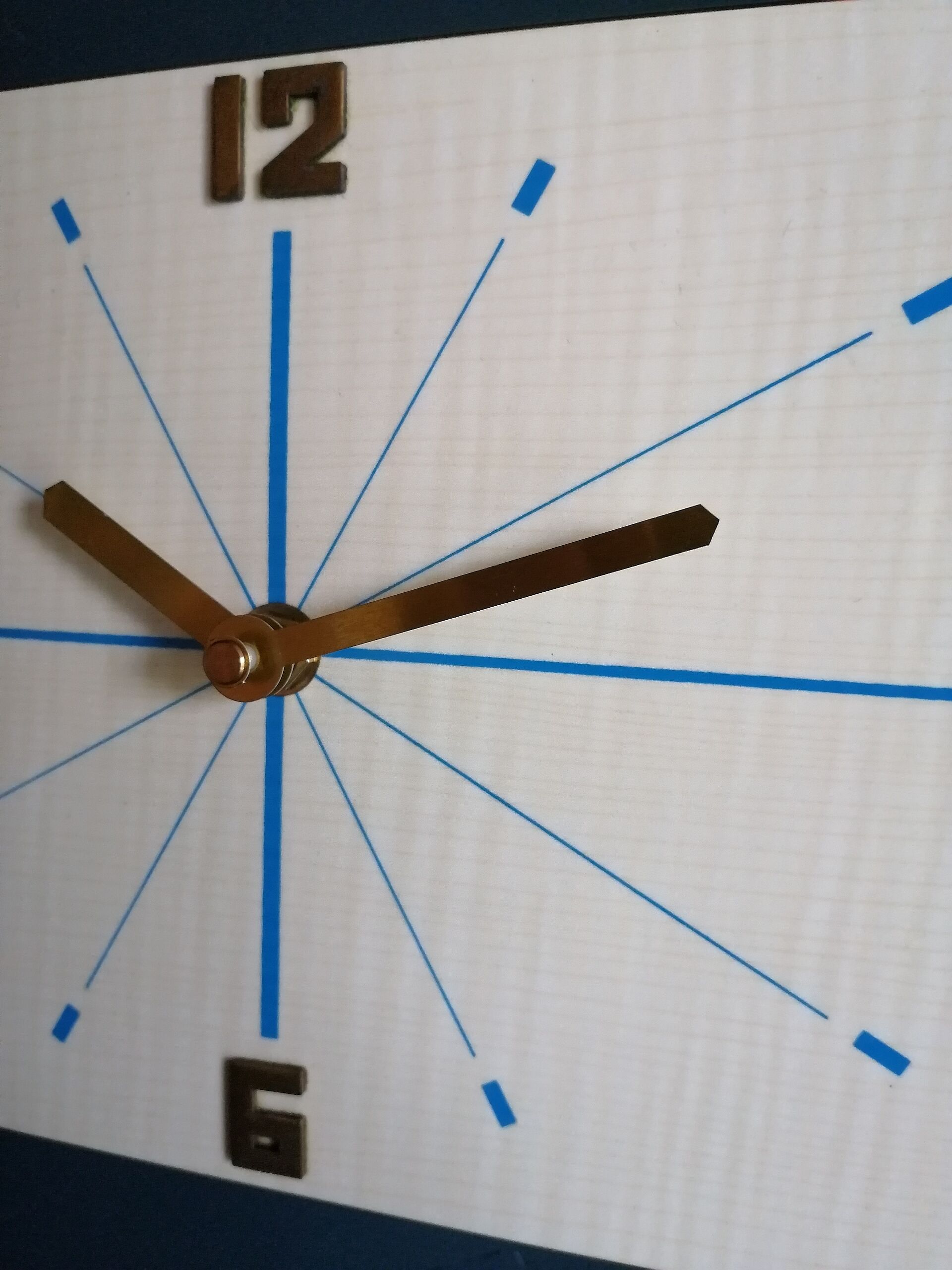 Vintage formica clock silent rectangular wall clock "Blue wood flash"