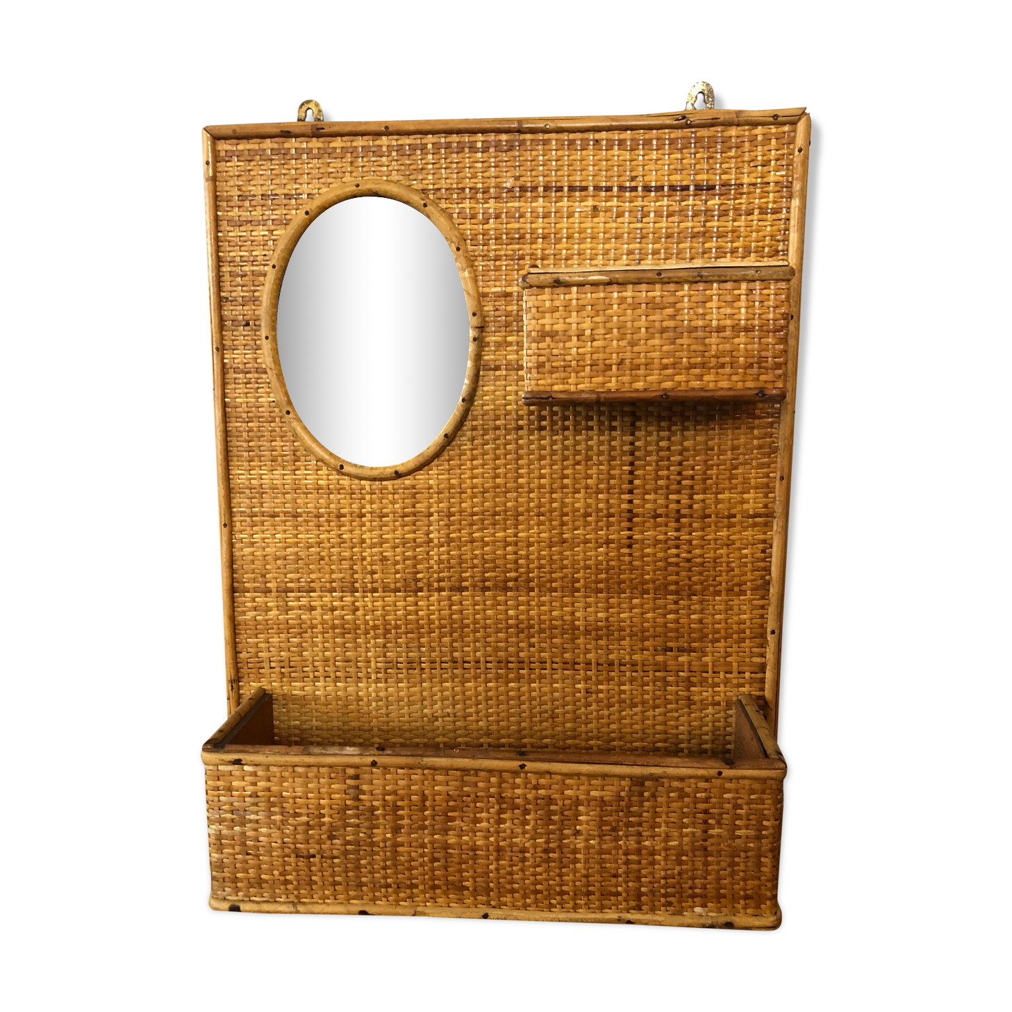 Vintage woven rattan shelf