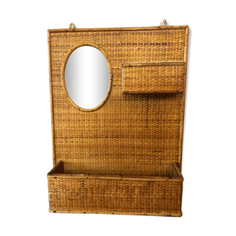 Vintage woven rattan shelf