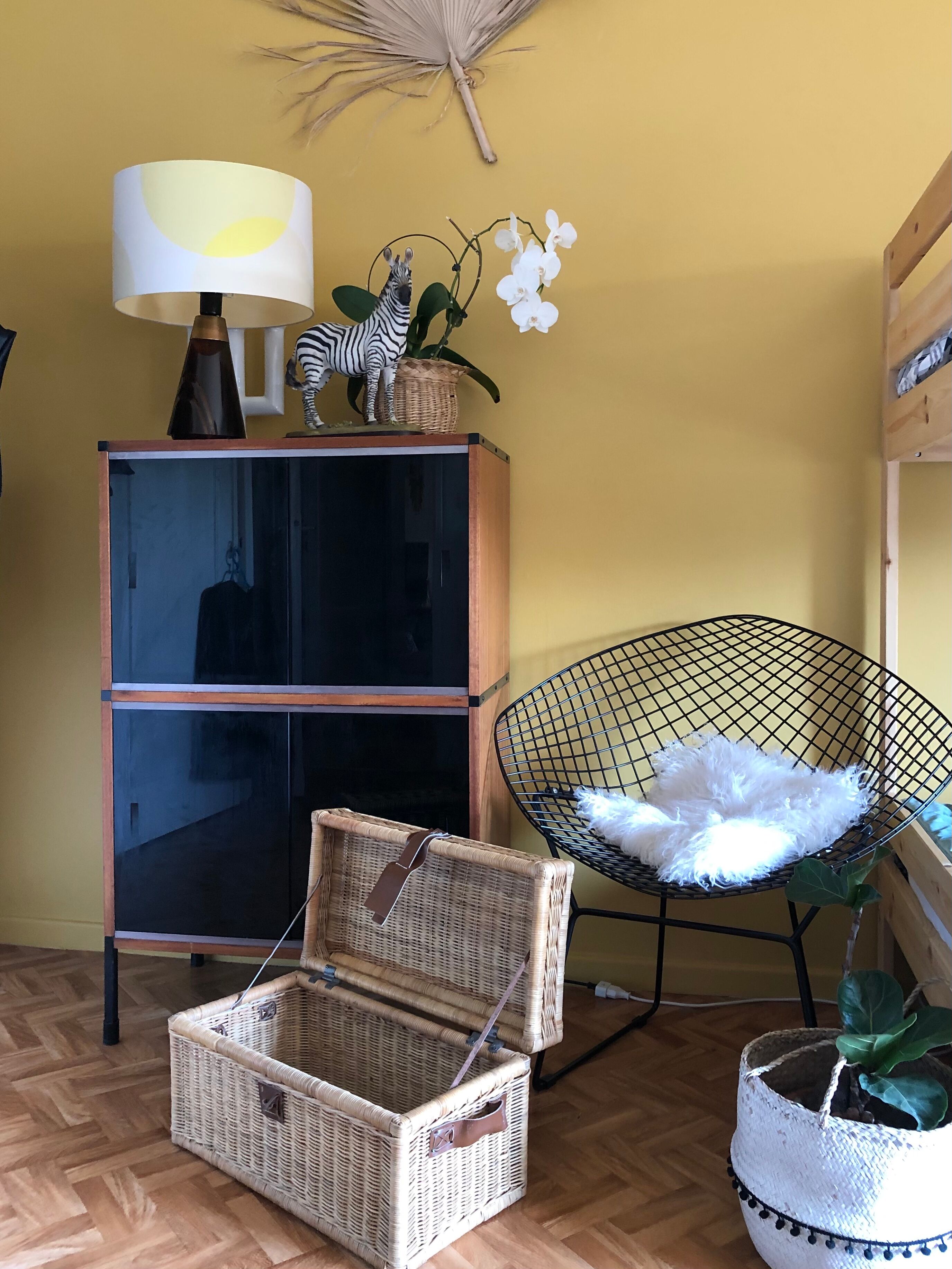 Rattan and leather trunk