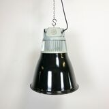Black enamel industrial pendant light, 1960