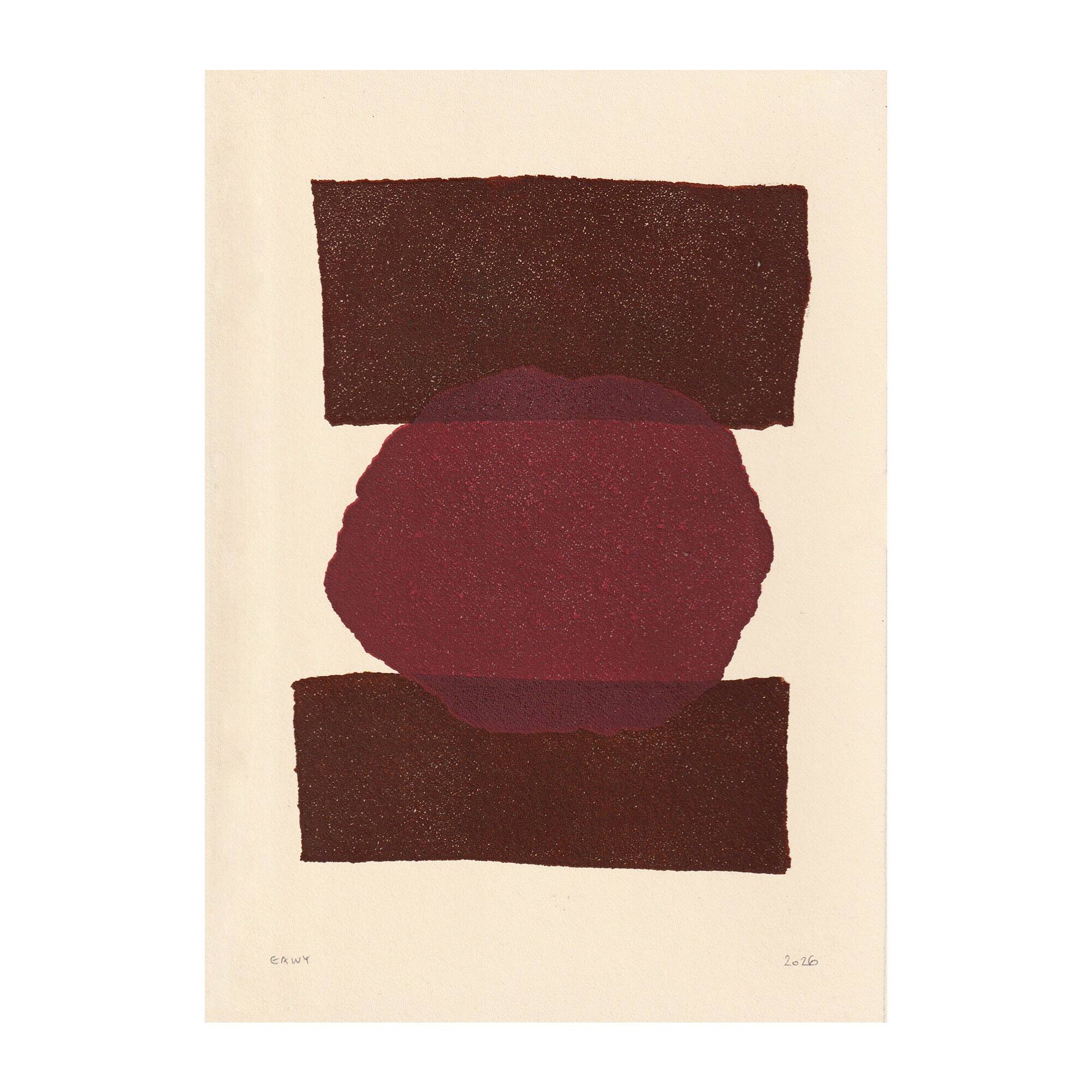 Collection of 4 abstract paintings in wine red signed Eawy.