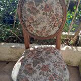 Brown varnished wooden chair 1940 Fabric chair with jacquard seat, upholstery manufacturing
