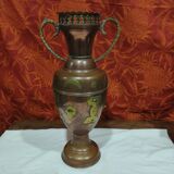 Oriental style vase or copper amphora and brass decoration