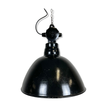 East german black enamel factory light by LBD Veb Leuchtenbau Dresden, 1950s