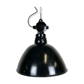 East german black enamel factory light by LBD Veb Leuchtenbau Dresden, 1950s