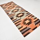 3x10 Orange  Brown Geometric Kilim Runner Rug, Handmade Wool Rug, 108x297Cm