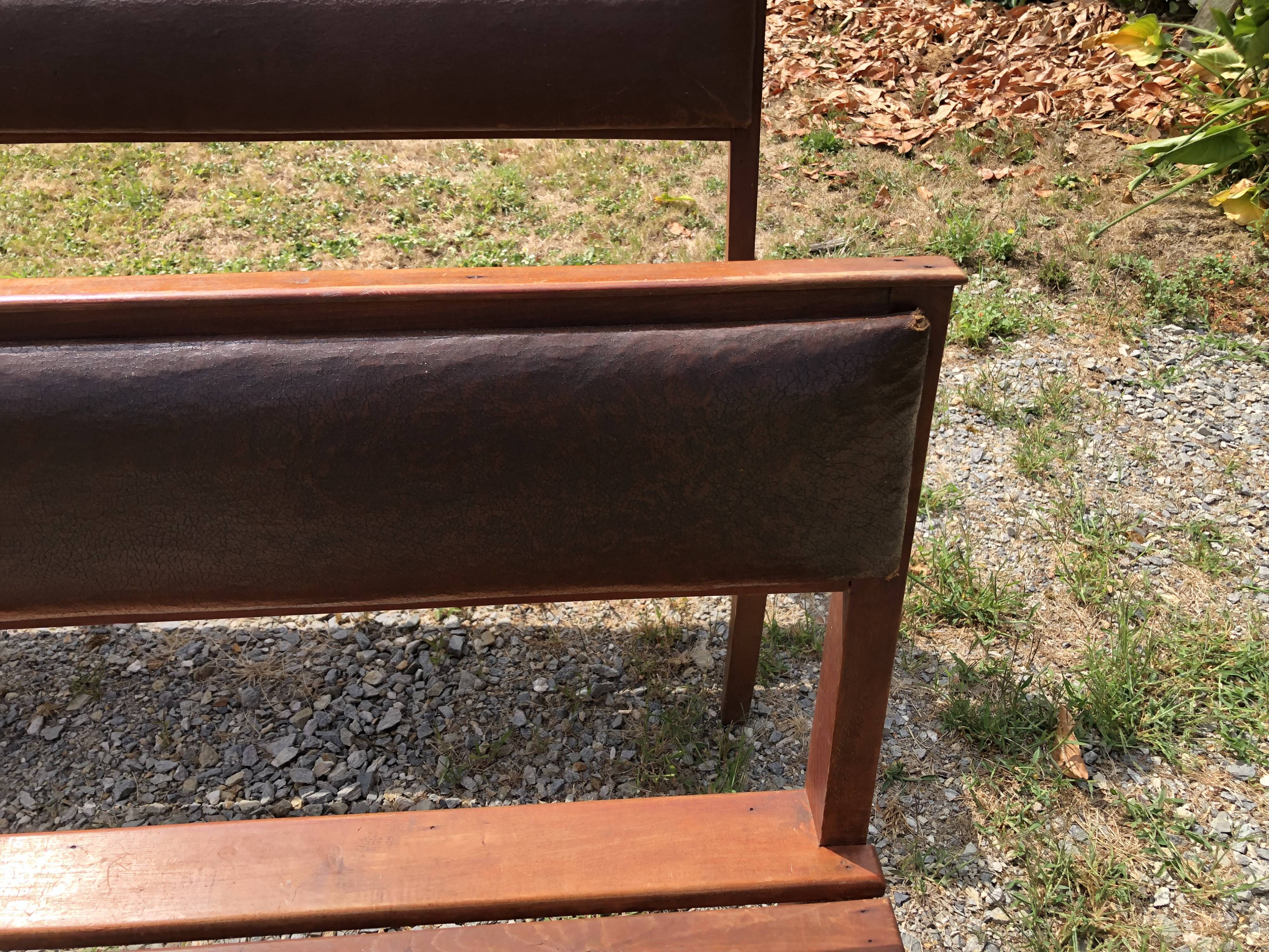 Duo of vintage church benches in solid beech