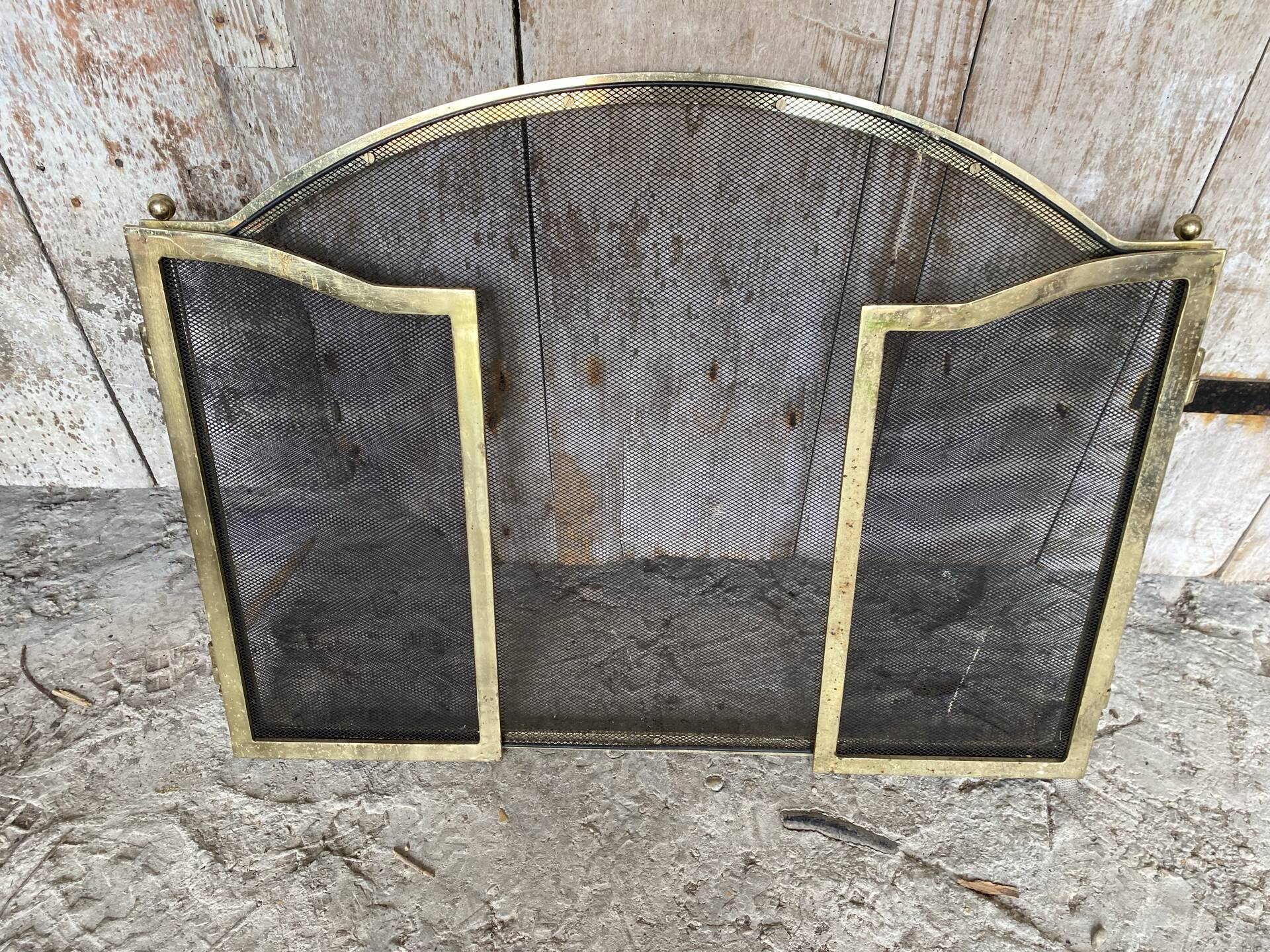 Pare Feu Grille Protection Cheminée 3 Volets Laiton Années 70 Vintage
