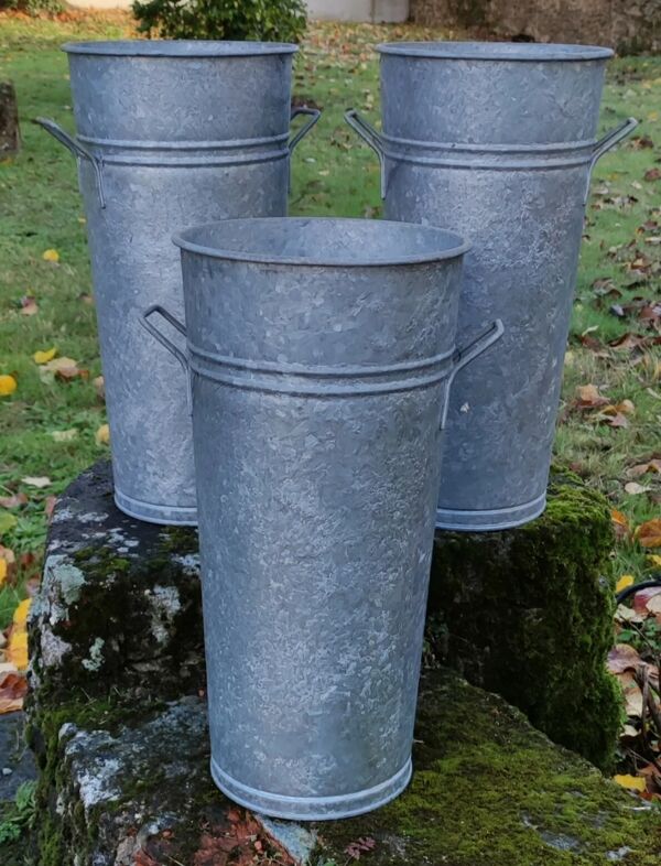 3 pots fleuriste vintage acier galvanisé/jardin vintage