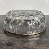 Vintage salad bowl in moulded glass and silver-plated metal.