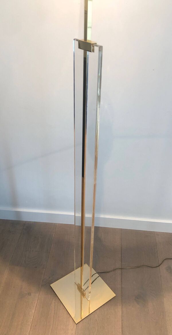 Lampadaire de parquet en verre et laiton