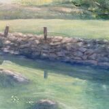 Vintage Original Oil On Canvas Painting Rural Landscape  1995