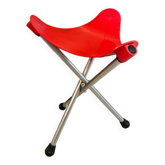 Lallemand aluminum and vintage red plastic tripod stool