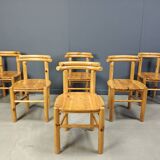 Vintage pine wood dining chairs - 1980s - set of 6