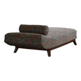 Art Deco bench, reupholstered in vintage fabric, Danish cabinetmaker, 1940s.