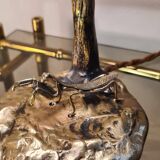 Small bronze praying mantis lamp, art nouveau, 32x15 tiffany style glass
