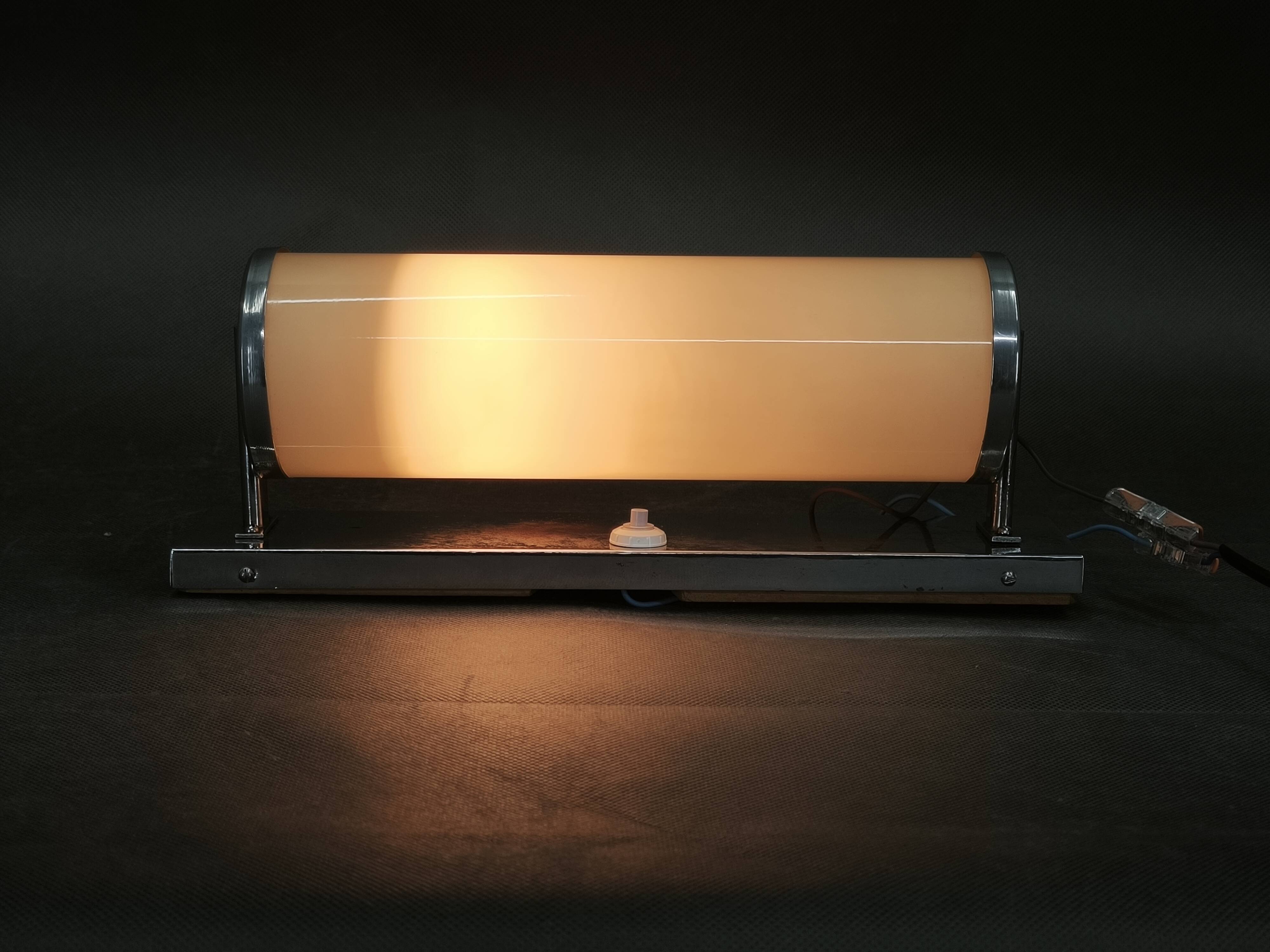 1930s Bauhaus Chrome Wall Light with Cream Opaline Glass, Czechoslovakia