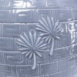 ceramic lamp in the shape of an XL pot, palm leaf decor, 80s