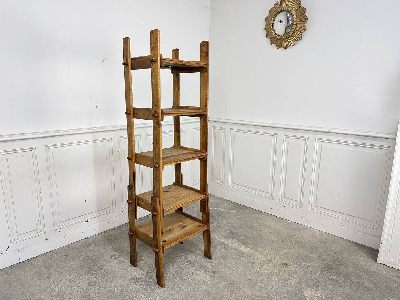 Brutalist shelf from the 1950s in beech wood.
