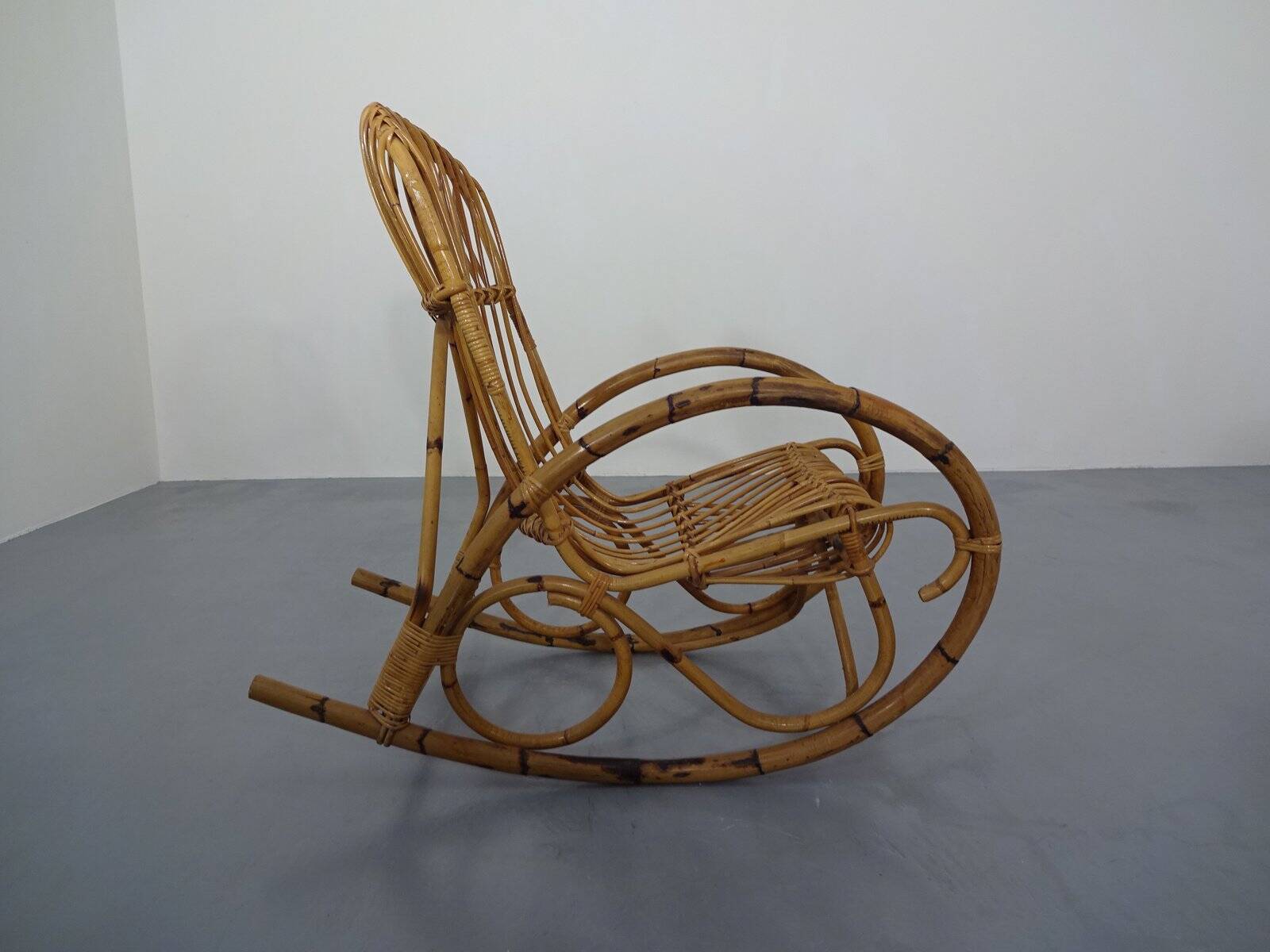 Mid-Century Italian Bamboo Rocking Chair, 1950s