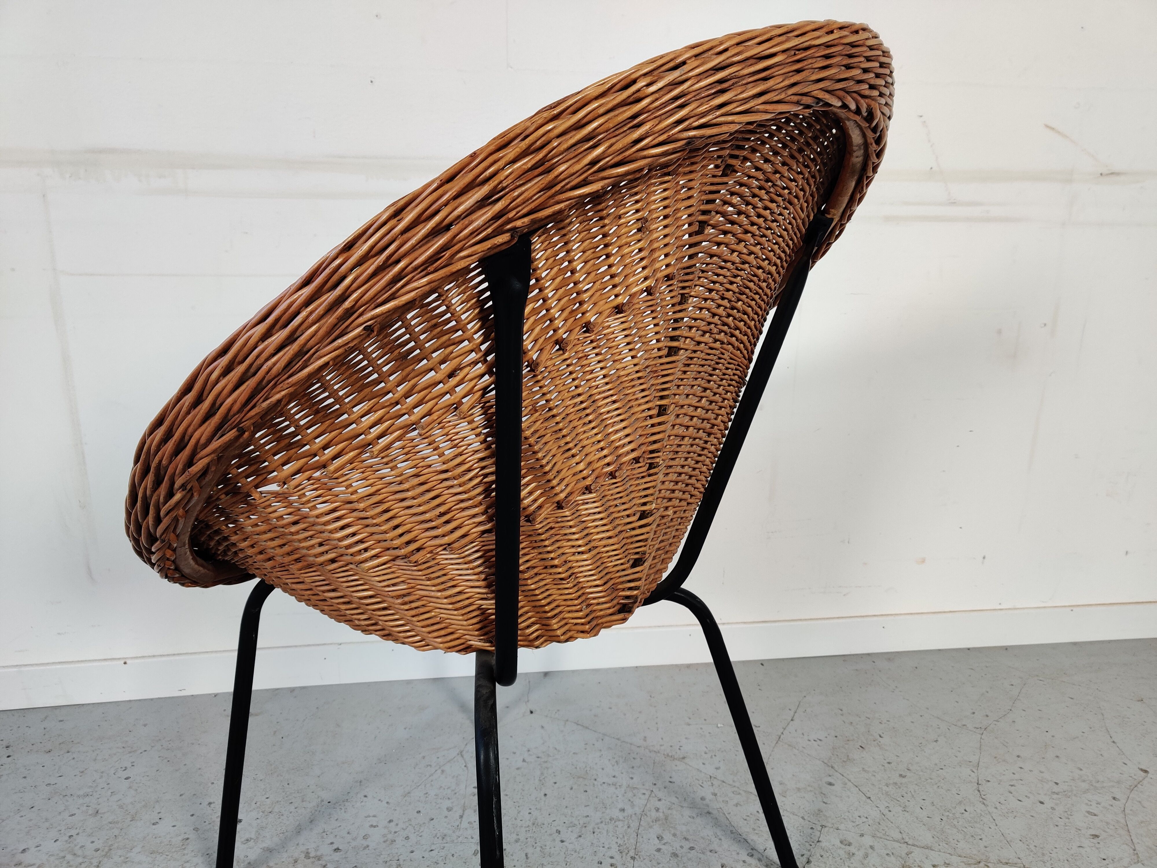 Vintage wicker and metal basket armchair, 60s/70s