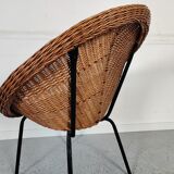 Vintage wicker and metal basket armchair, 60s/70s
