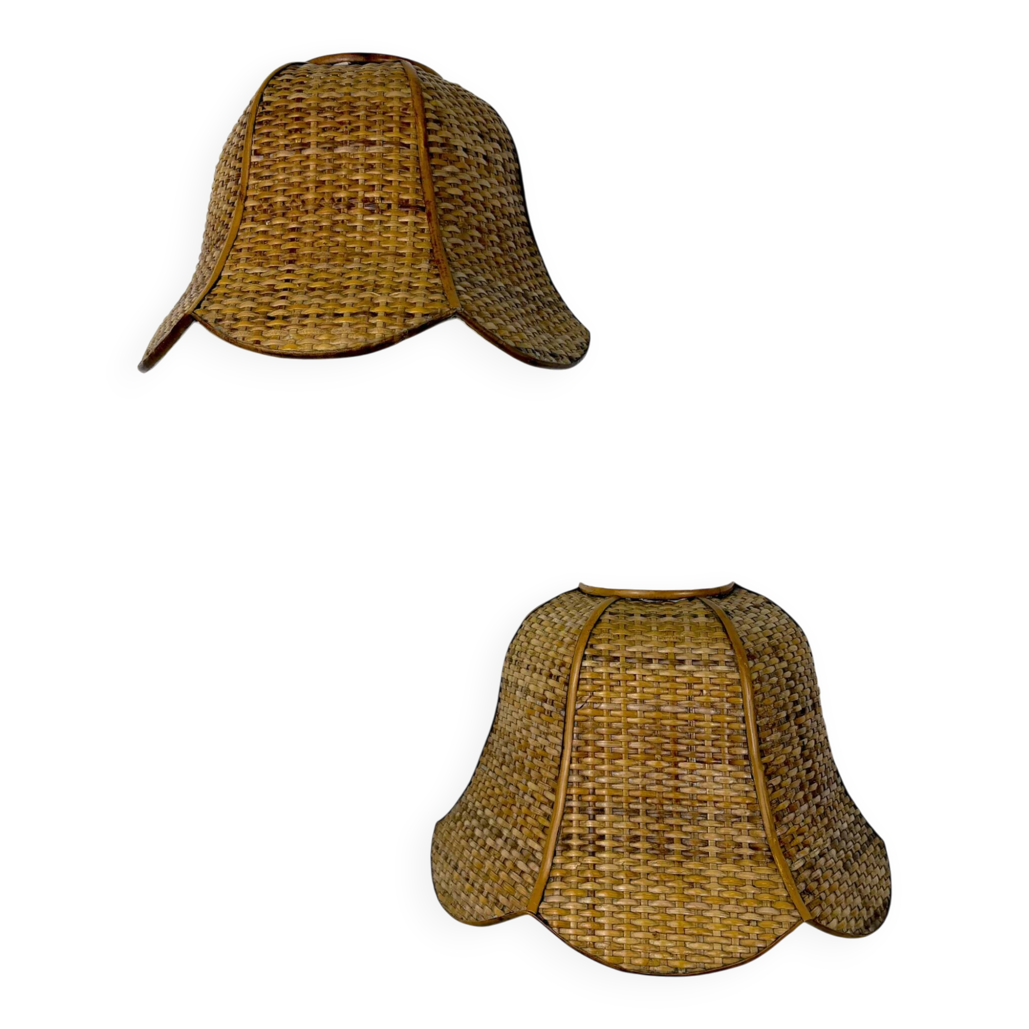 Pair of vintage woven rattan wall shades, Italy 1970s