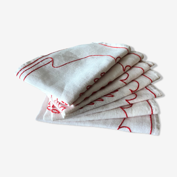 Set de 7 serviettes brodées anciennes