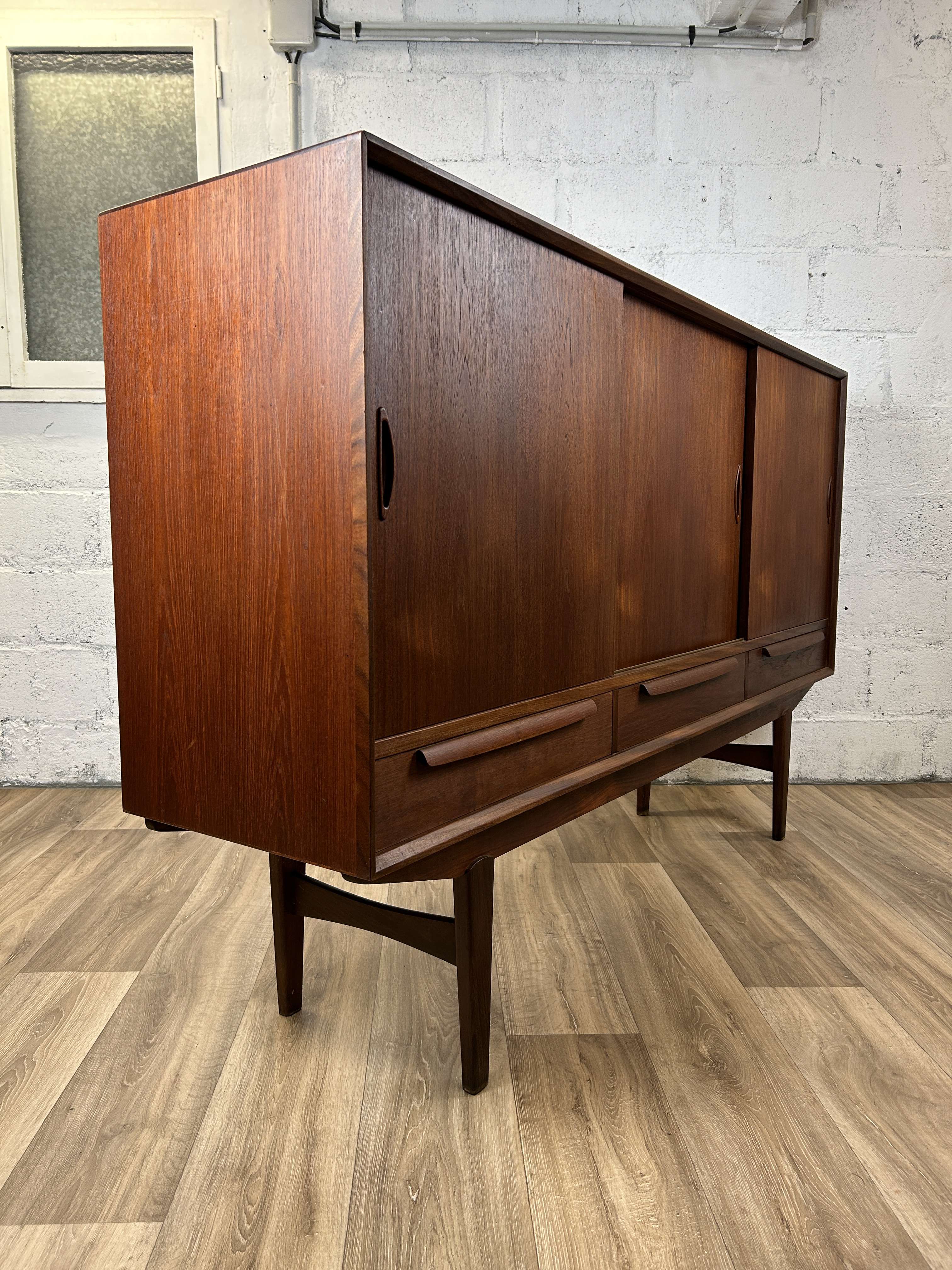 Vintage Scandinavian "highboard" sideboard in teak, 60s