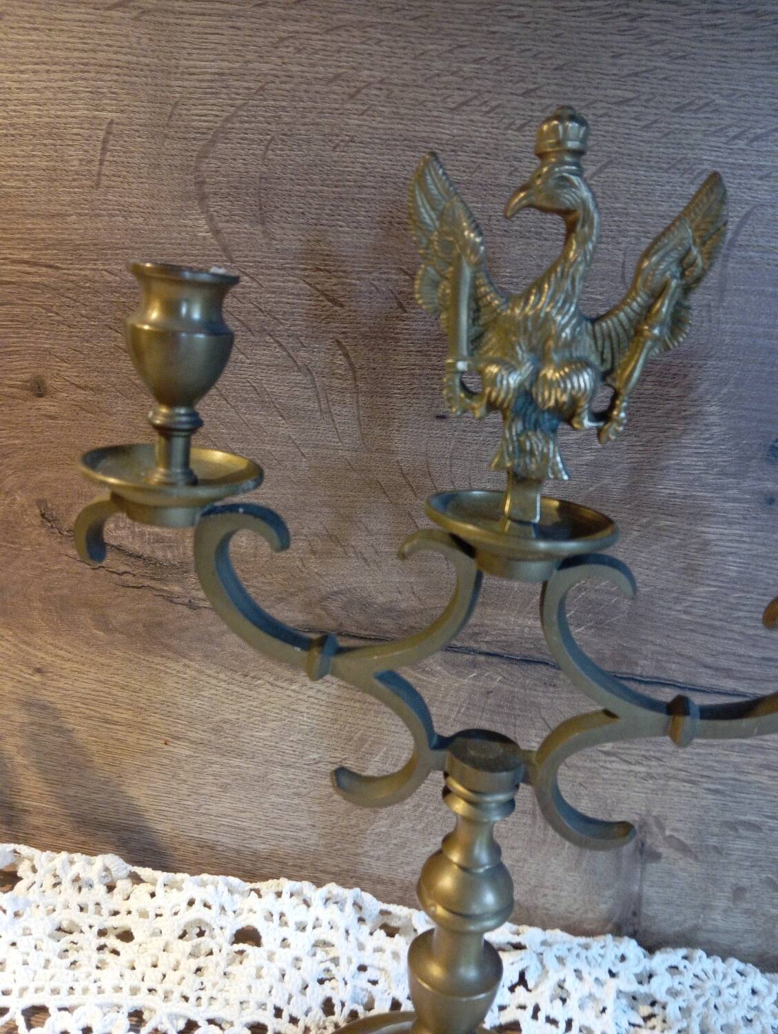 2-arm bronze candlestick, with eagle, 19th century