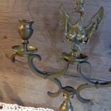 2-arm bronze candlestick, with eagle, 19th century