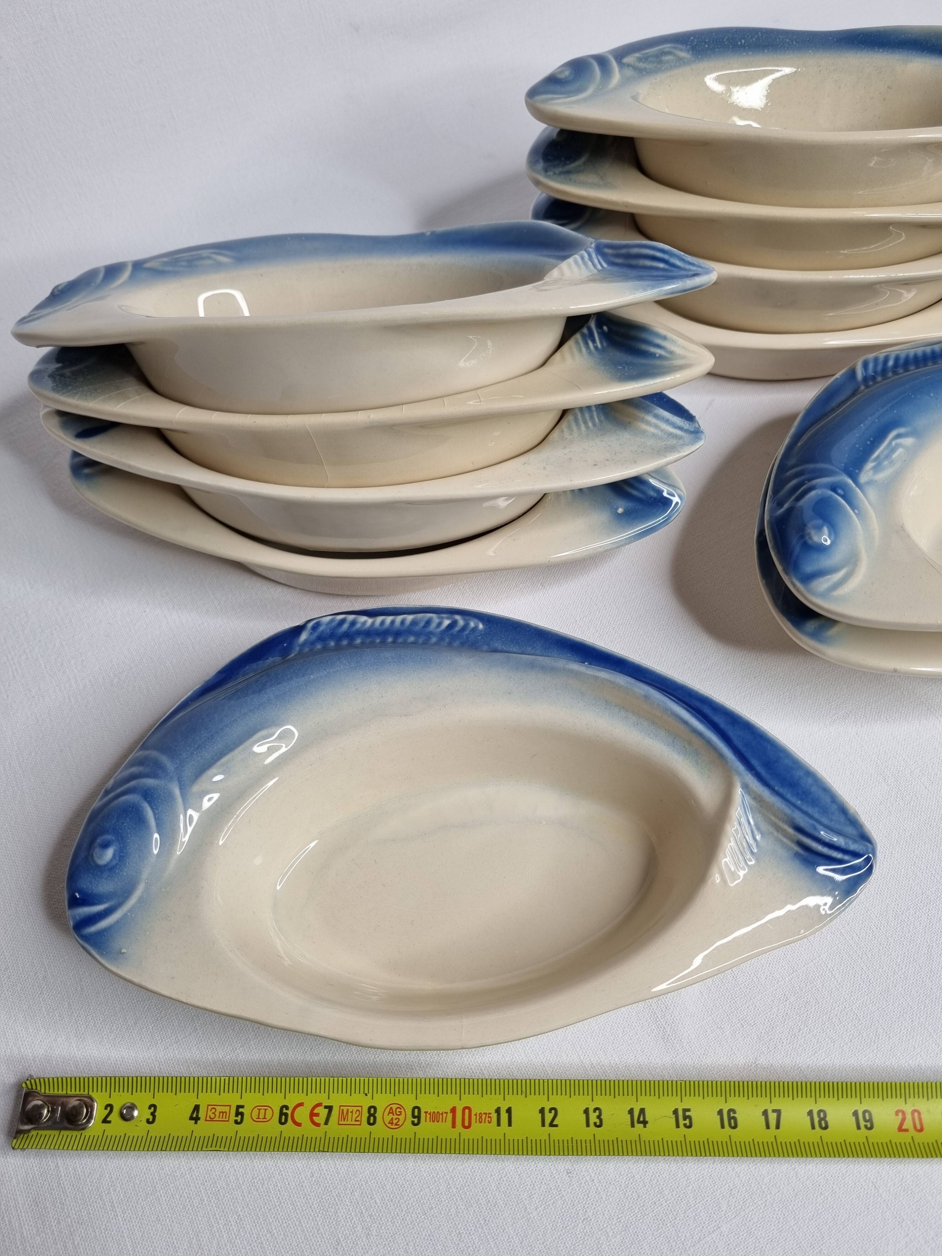 Set of 11 Vintage "Fish" Ceramic Bowls, Signed Charles Amand