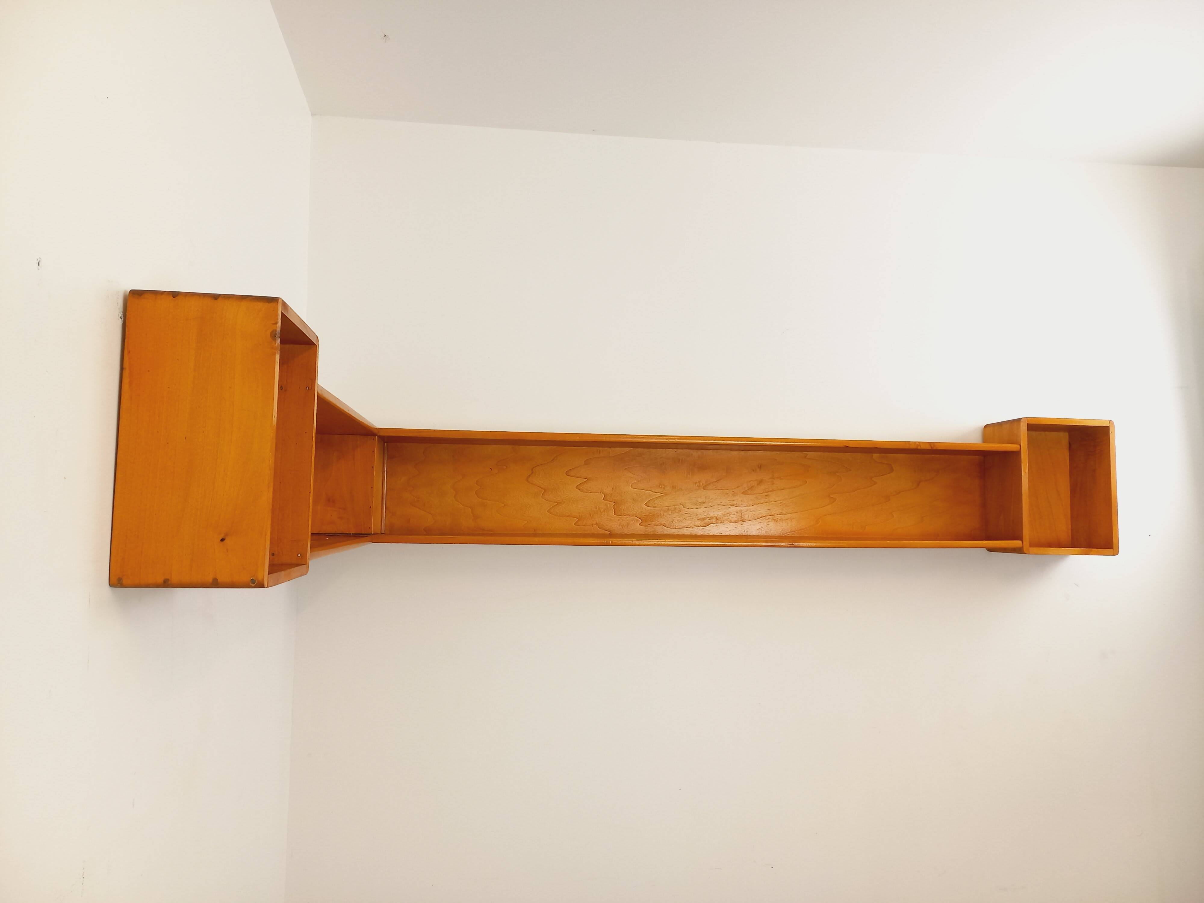 Vintage wooden corner wall shelf from the 60s 70s.