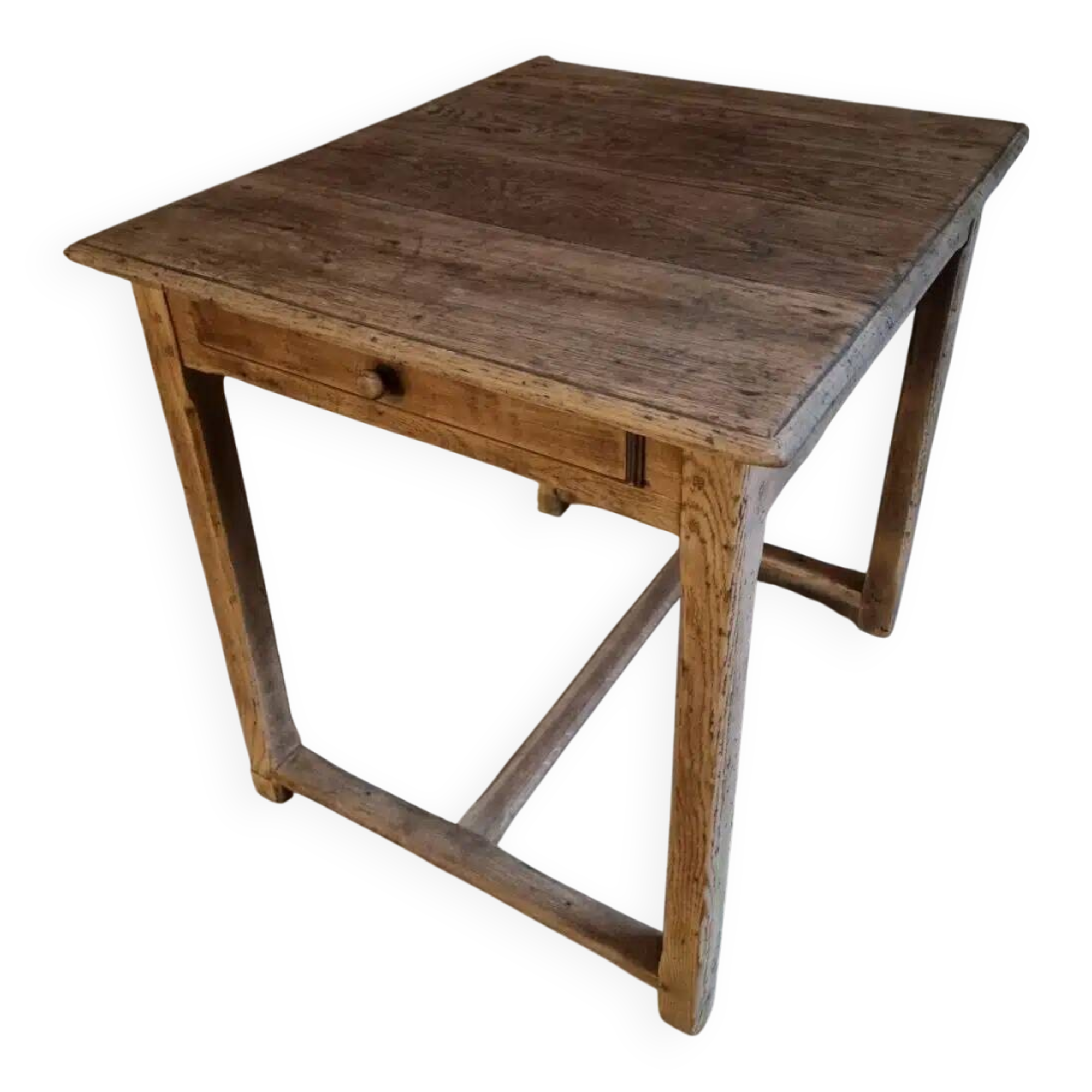 Table de ferme française ancienne en chêne avec tiroir latéral