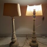 A pair of antique desk lamps with white marble bases