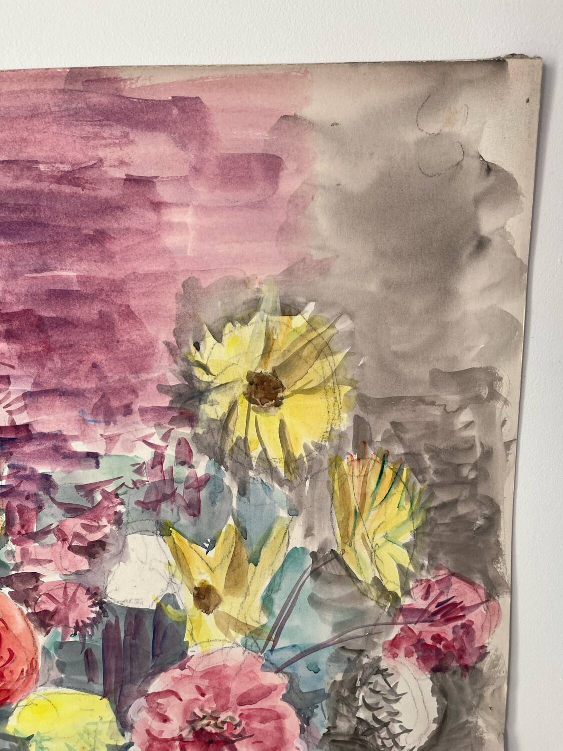 Summer flower bouquet, watercolour on double-sided paper.