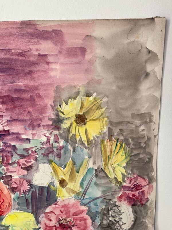 Bouquet de fleurs d’été, aquarelle sur papier recto verso