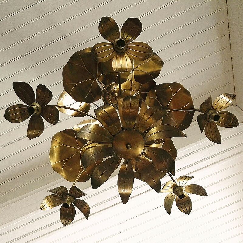 Chandelier, 10 light lights, water lily, brass