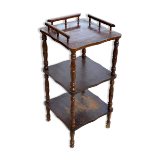 Napoleon style side table in solid vintage oak wood with 3 shelves